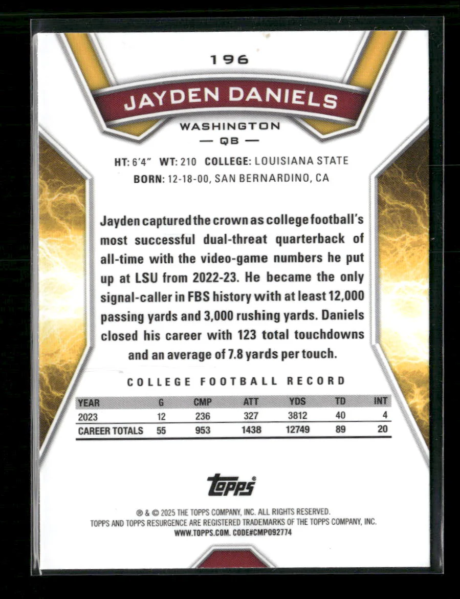 2024 Topps Resurgence - Sky Blue & Pink Shock Jayden Daniels Rookie #196 - Image 2