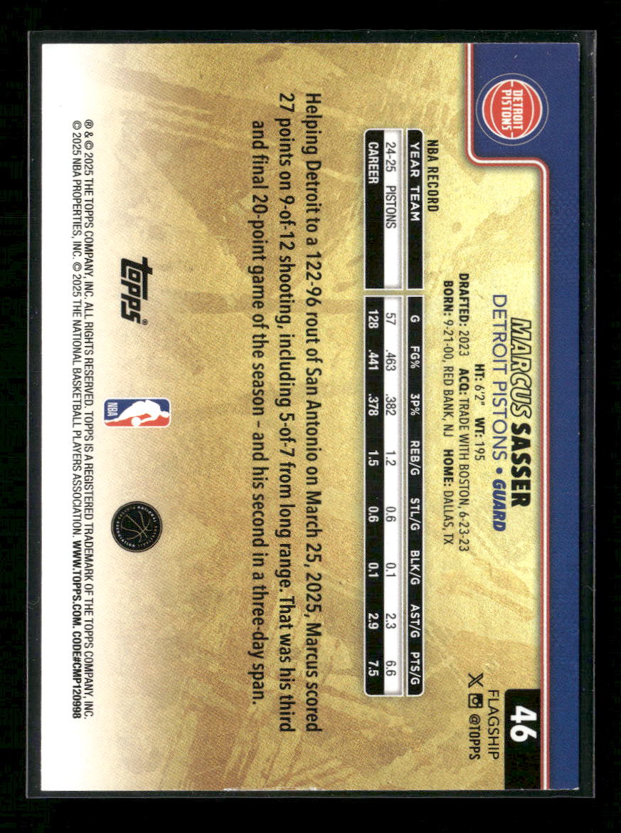 2025-26 Topps Golden Mirror Marcus Sasser #46 - Image 2