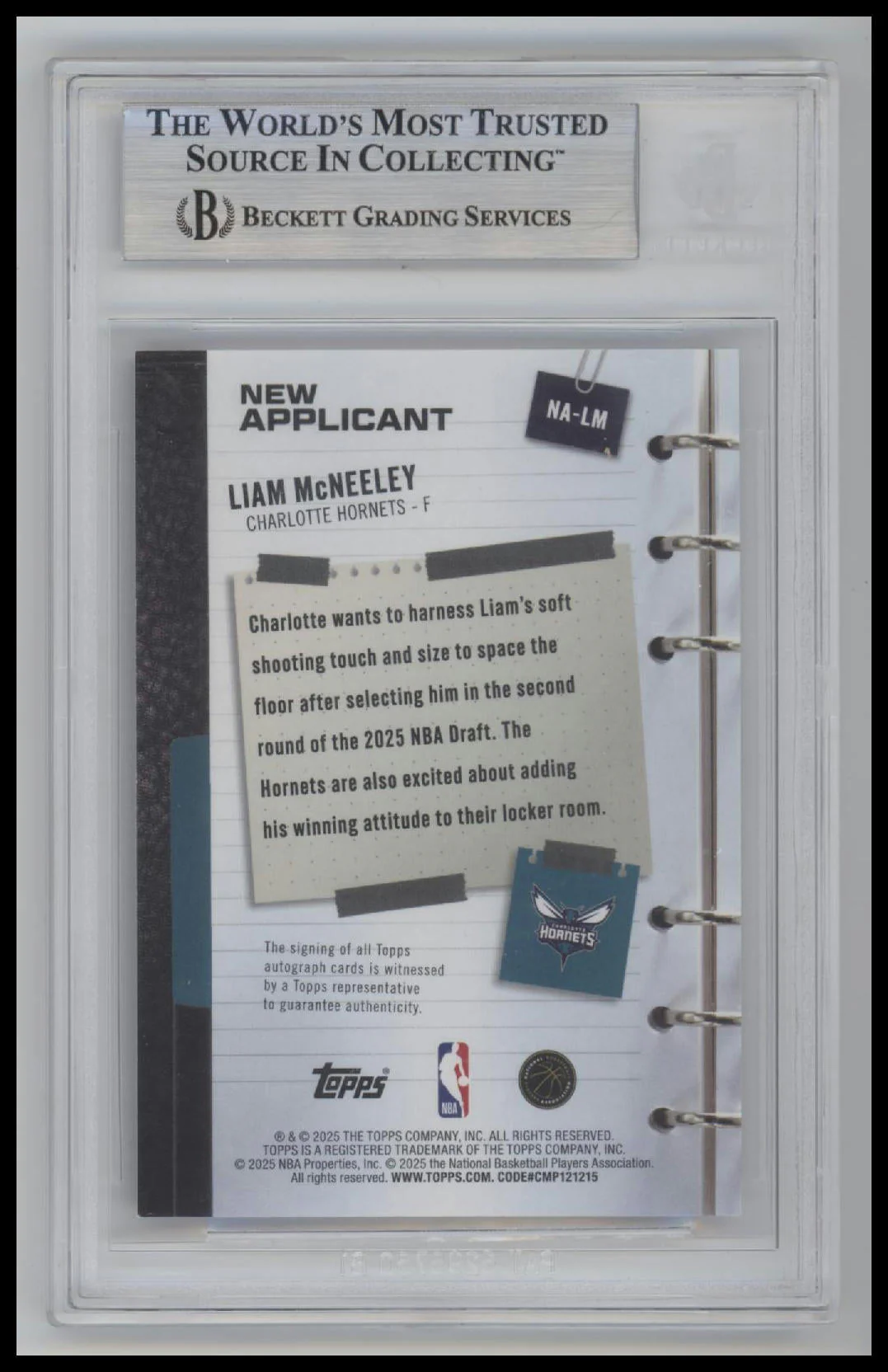 2025-26 Topps New Applicants Autographs Liam McNeeley 8.5 BGS #NALM - Image 2