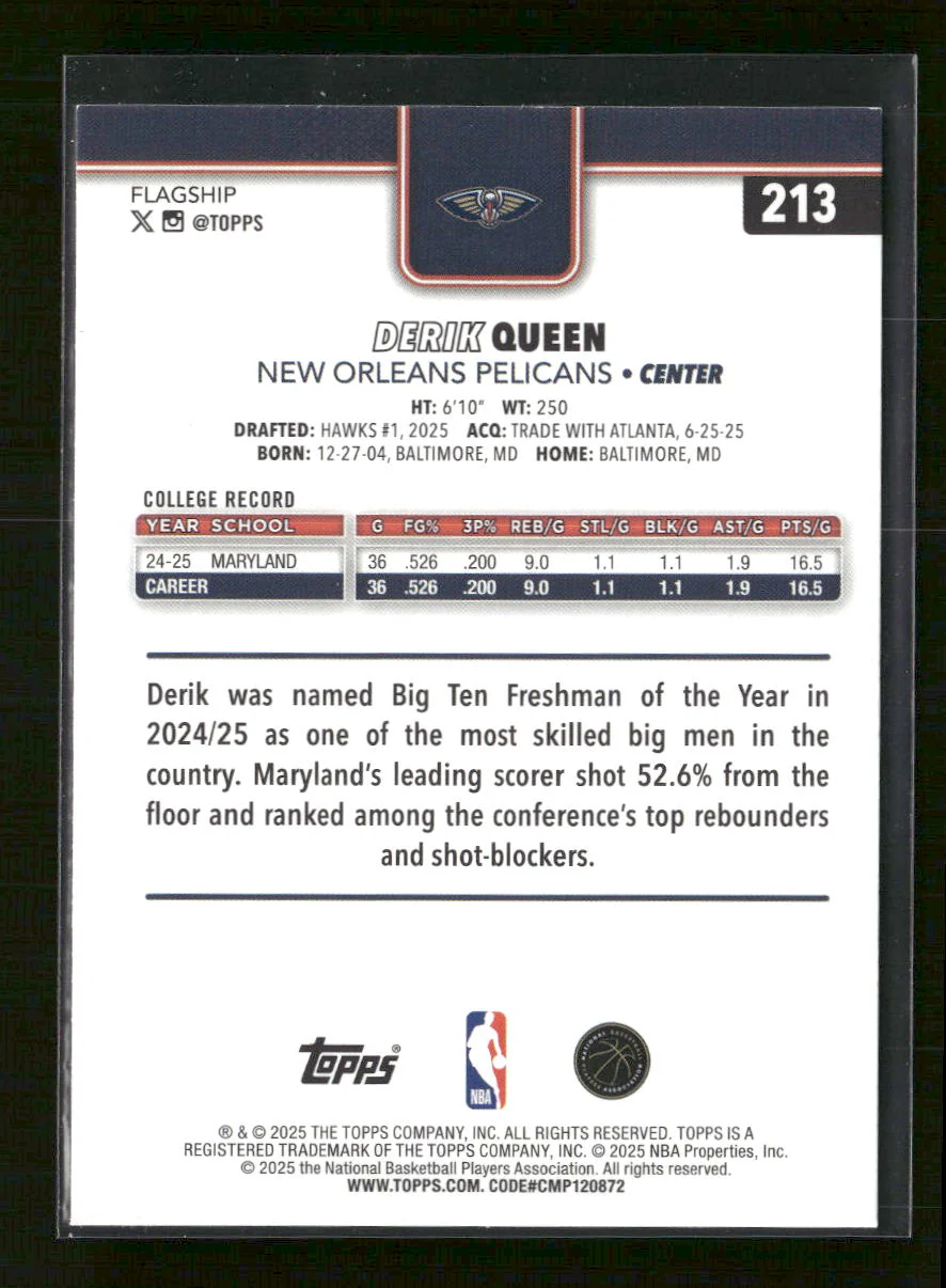 2025-26 Topps - Topps Foil Pattern Derik Queen Rookie #213 - Image 2