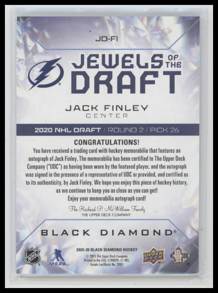 2025-26 U D Black Diamond Jewels Draft Rookies Jack Finley #/99 Auto #JD-FI - Image 2