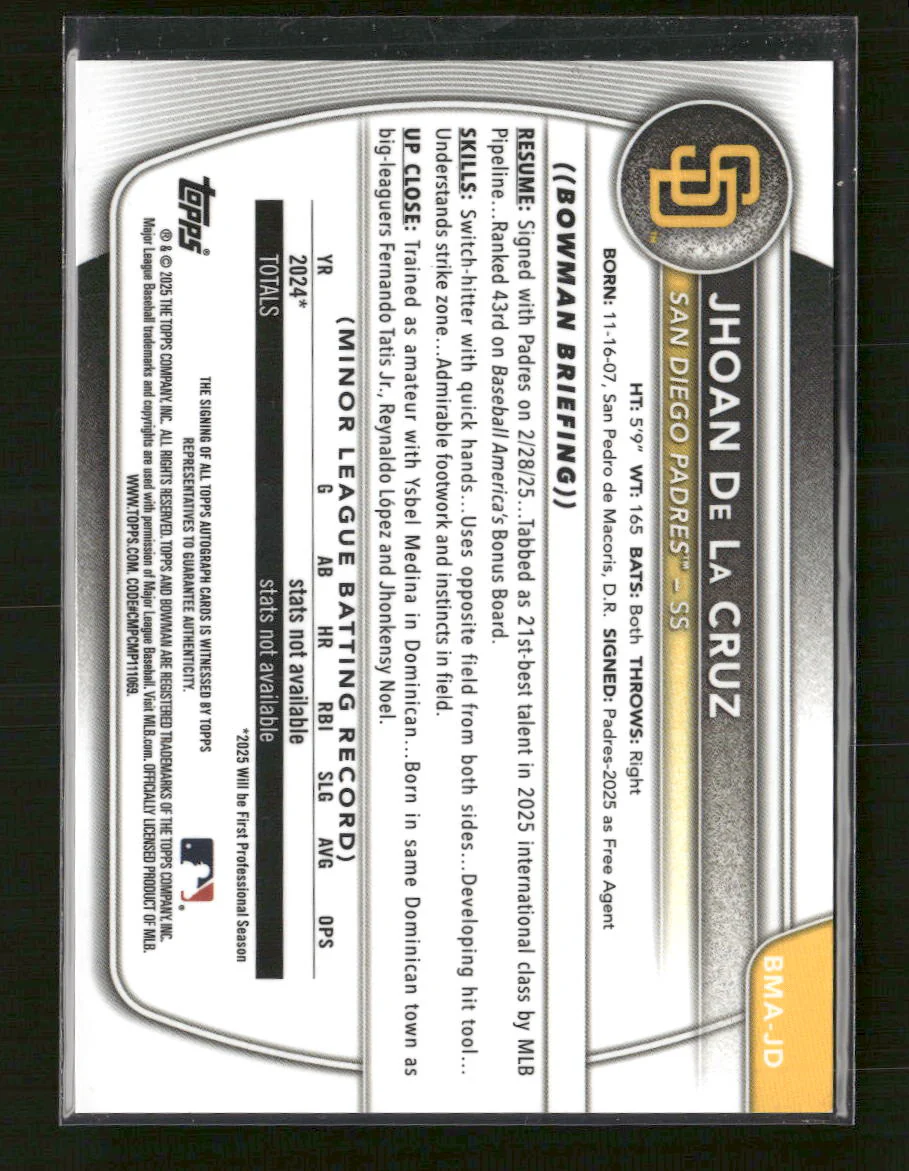 2025 Bowman Chrome Prospect Auto Gold Mojo Jhoan De La Cruz #/50 #BMA-JD - Image 2