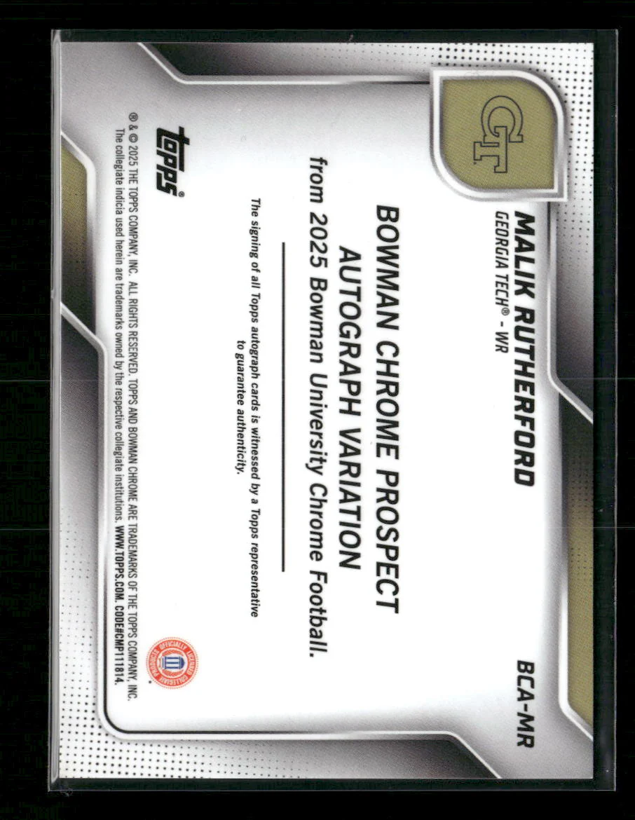 2025 Bowman University Chrome Blue Refractor Malik Rutherford Auto #BCA-MR - Image 2