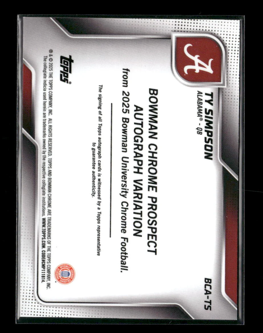 2025 Bowman University Chrome Gold Shimer #/50 Ty Simpson Auto #BCA-TS - Image 2