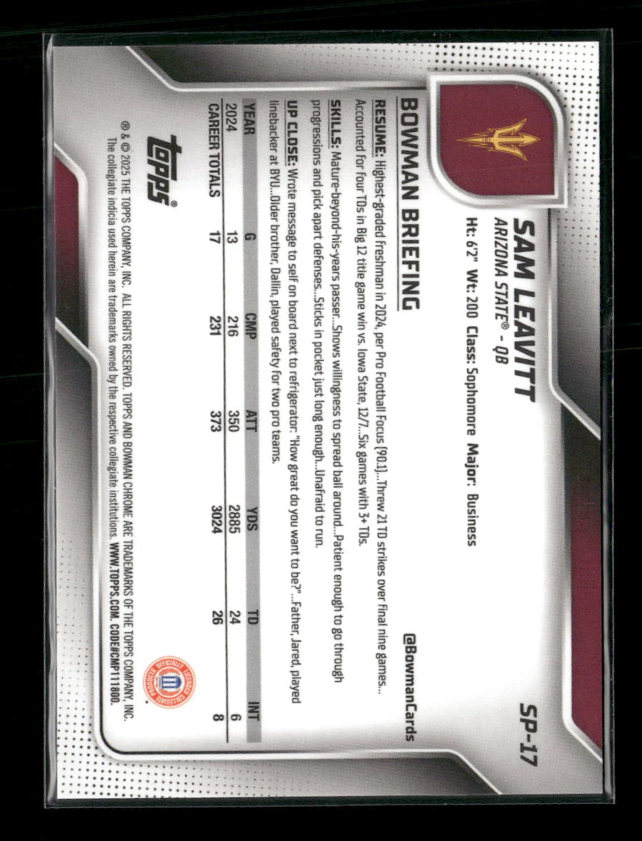2025 Bowman University Chrome Image Variations Sam Leavitt #SP-17 - Image 2