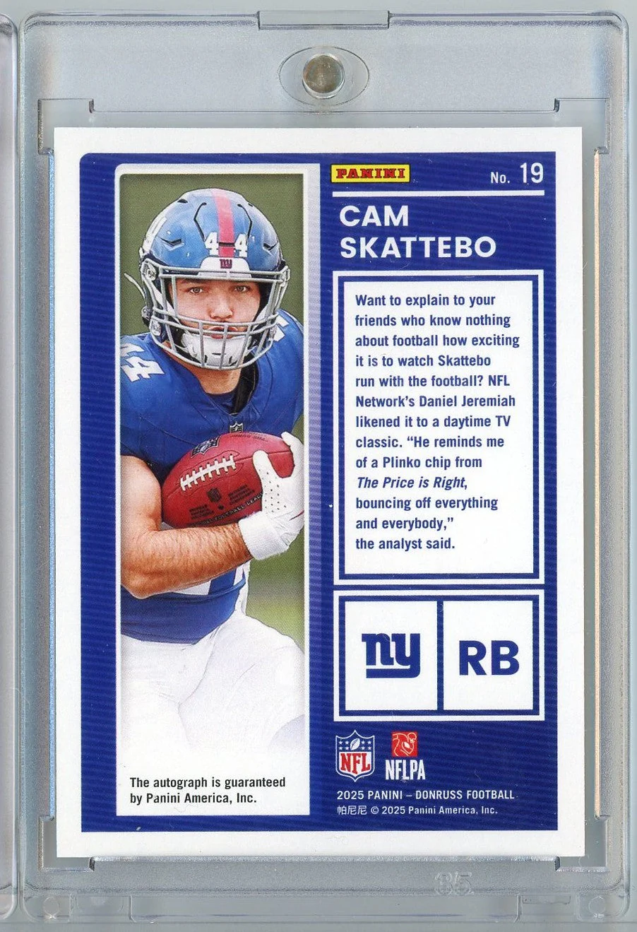 2025 Donruss The Rookies Cam Skattebo #19 /299 Auto Rookie RC Football Card - Image 2