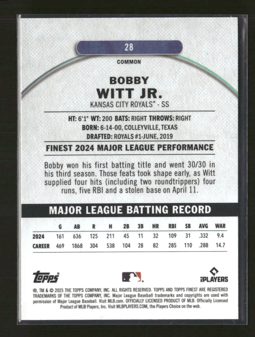 2025 Finest Blue Bobby Witt Jr. #/200 #28 - Image 2