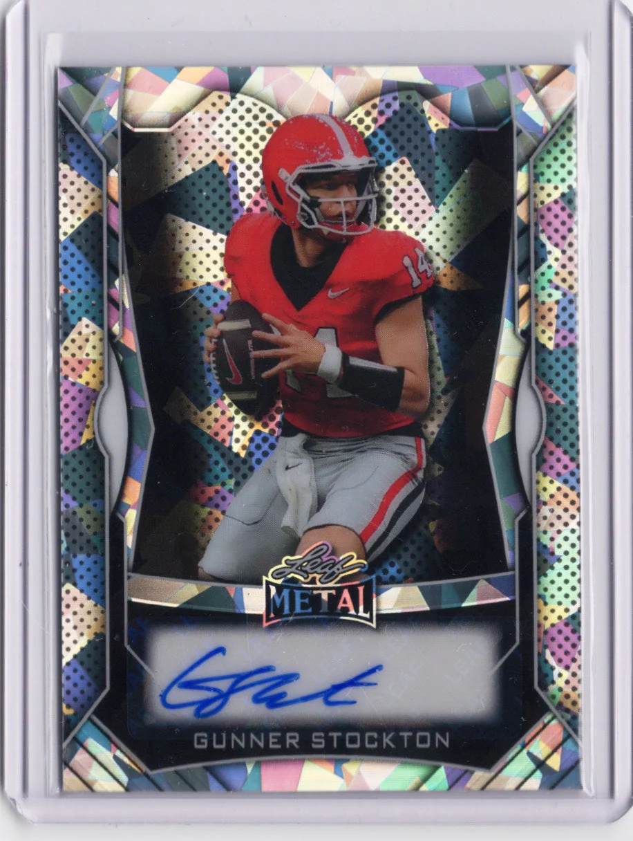 2025 Leaf Metal Gunner Stockton #MAGS1 Silver Ice Auto /49 Georgia Bulldogs Rookie RC Football Card