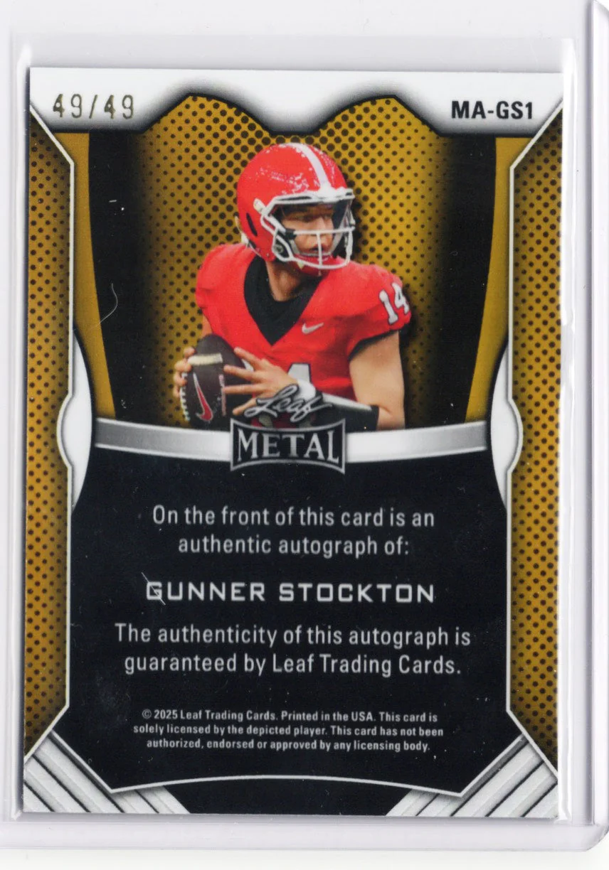 2025 Leaf Metal Gunner Stockton #MAGS1 Silver Ice Auto /49 Georgia Bulldogs Rookie RC Football Card - Image 2