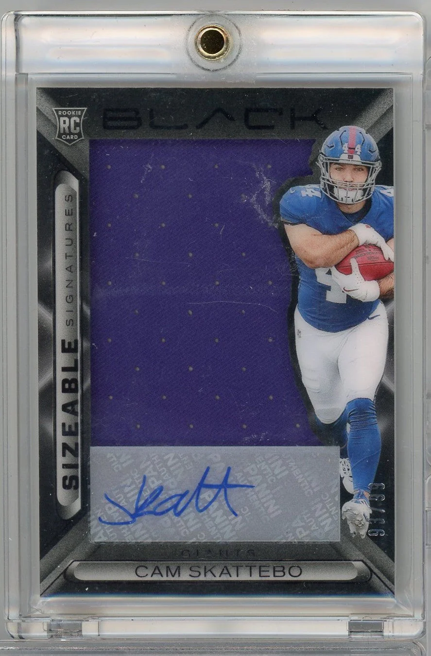 2025 Panini Black Cam Skattebo #SSRCSO /99 Sizable Signatures Relic Auto Rookie RC Football Card