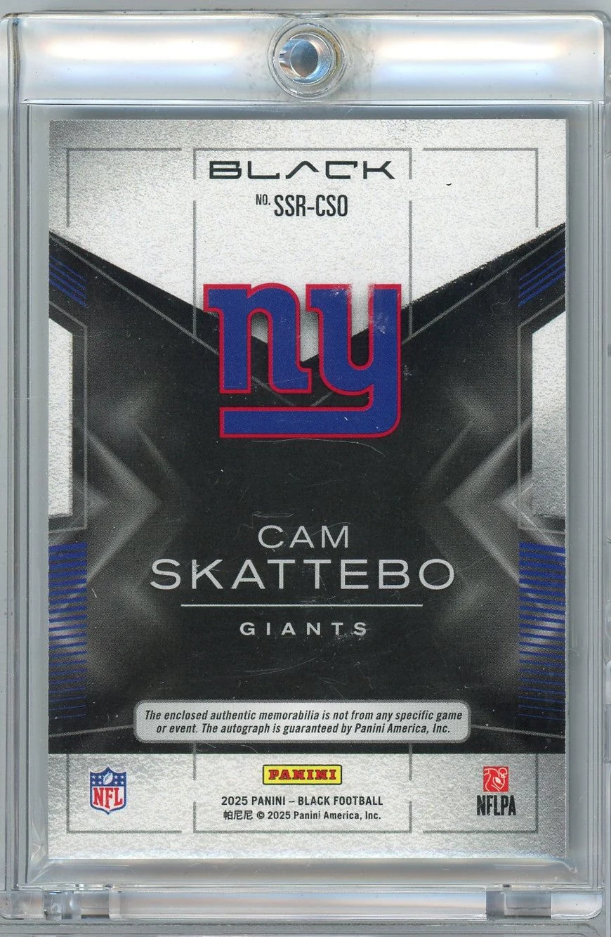 2025 Panini Black Cam Skattebo #SSRCSO /99 Sizable Signatures Relic Auto Rookie RC Football Card - Image 2