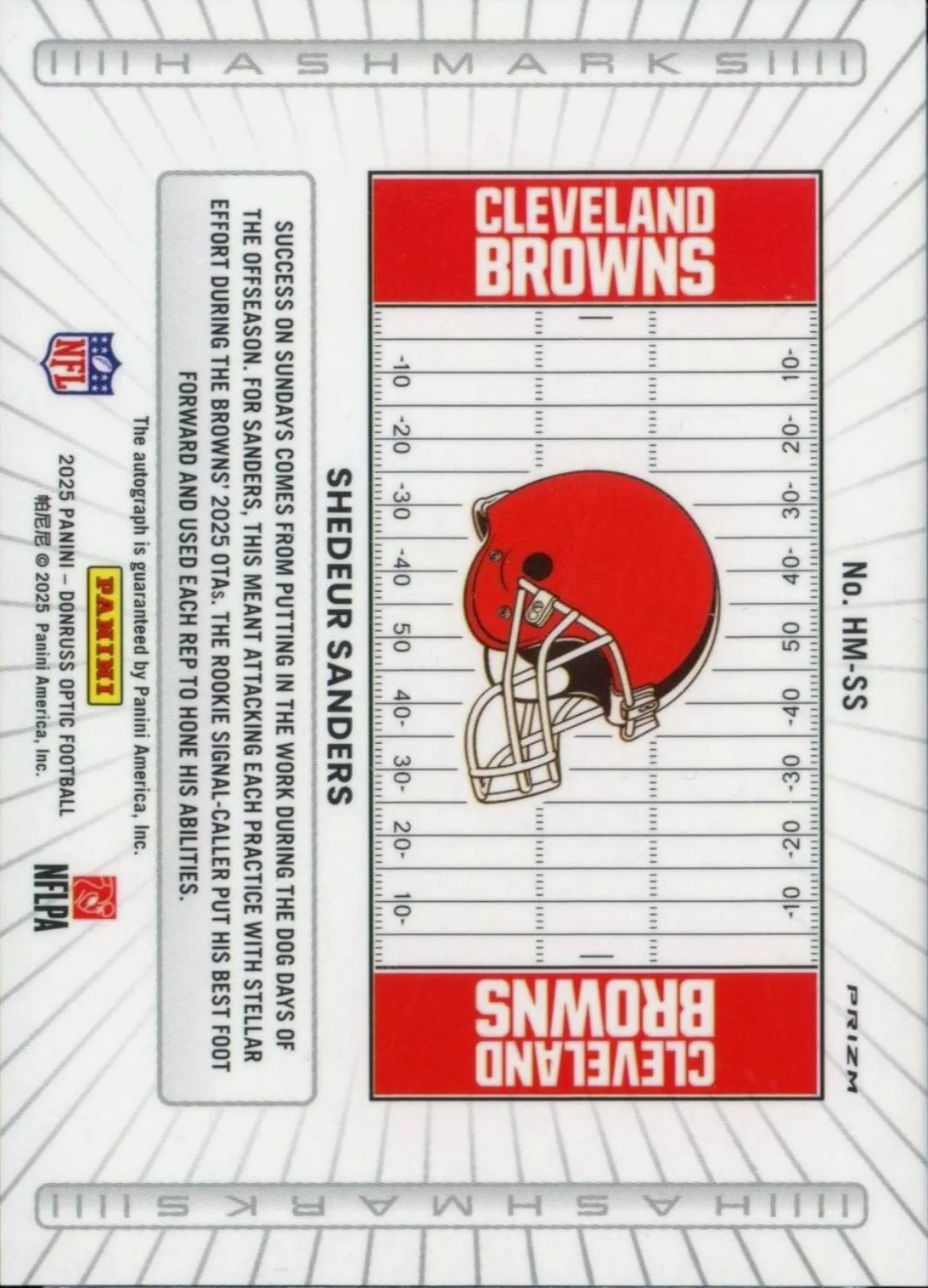 2025 Panini Donruss Optic Shedeur Sanders #HM-SS Hashmarks Prizm Auto Rookie RC Football Card - Image 2