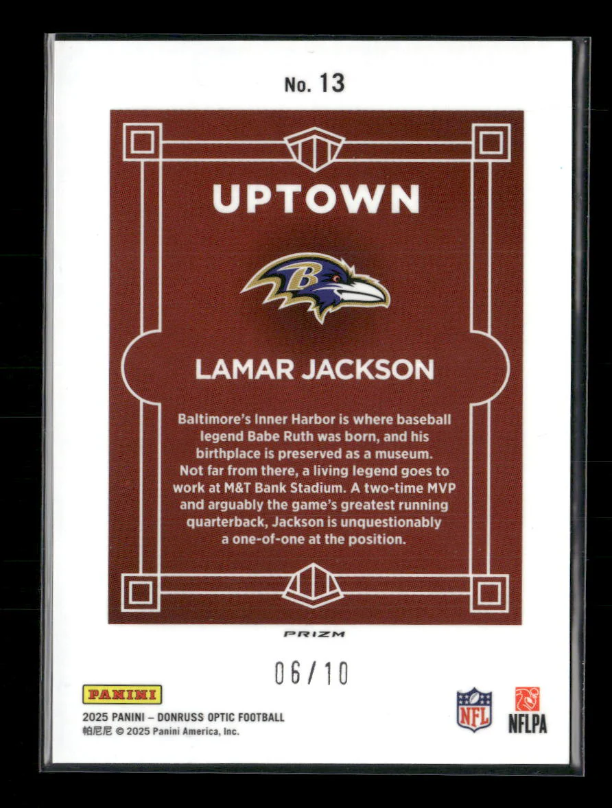 2025 Panini Donruss Optic Uptown #/10 Lamar Jackson #13 - Image 2