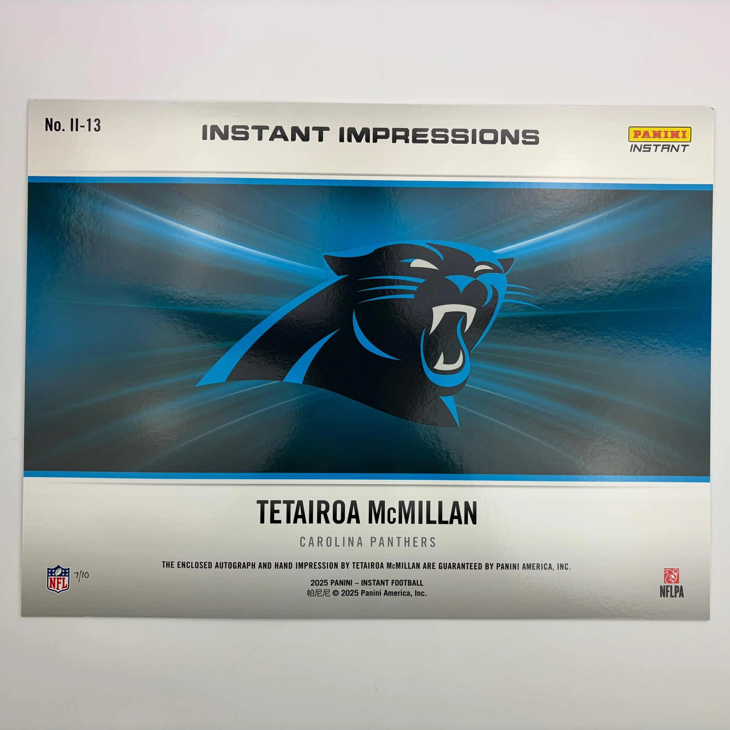 2025 Panini Instant Impressions Tetairoa McMillan #II-13 18x24 Hand Print Autographed Auto /10 Carolina Panthers Rookie RC Oversized Football Card - Image 3