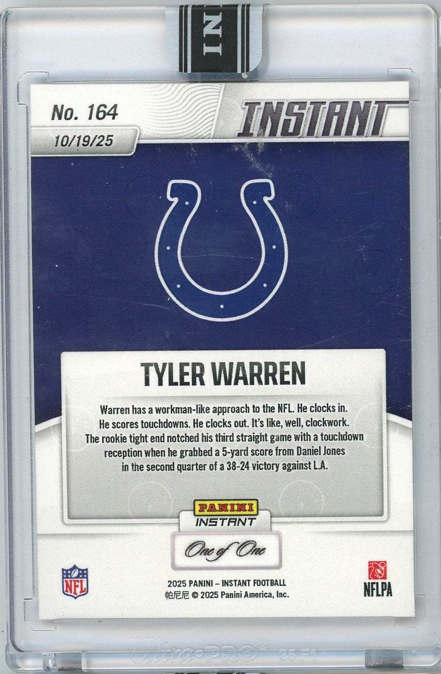 2025 Panini Instant Tyler Warren #164 Magma 1/1 Indianapolis Colts Rookie RC Football Card - Image 2