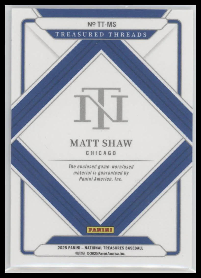 2025 Panini National Treasures Treasured Threads Blue Matt Shaw #/49 #TT-MS - Image 2
