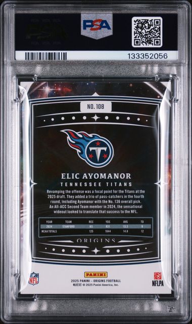 2025 Panini Origins Holo Green Elic Ayomanor #108 1/5 Rookie RC Football Card PSA 8 NM-MT - Image 2
