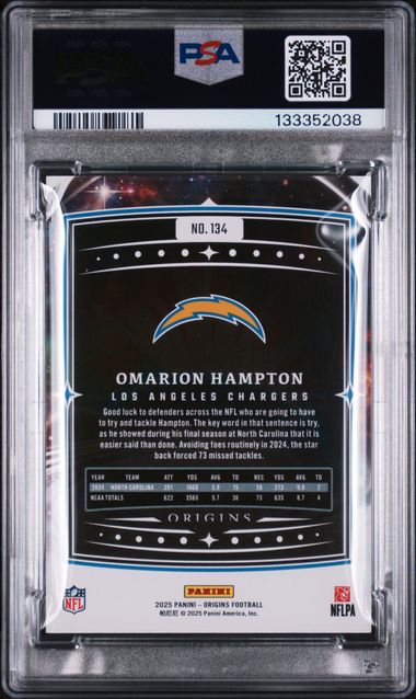 2025 Panini Origins Omarion Hampton #134 Rookie RC Football Card PSA 10 Gem Mint - Image 2
