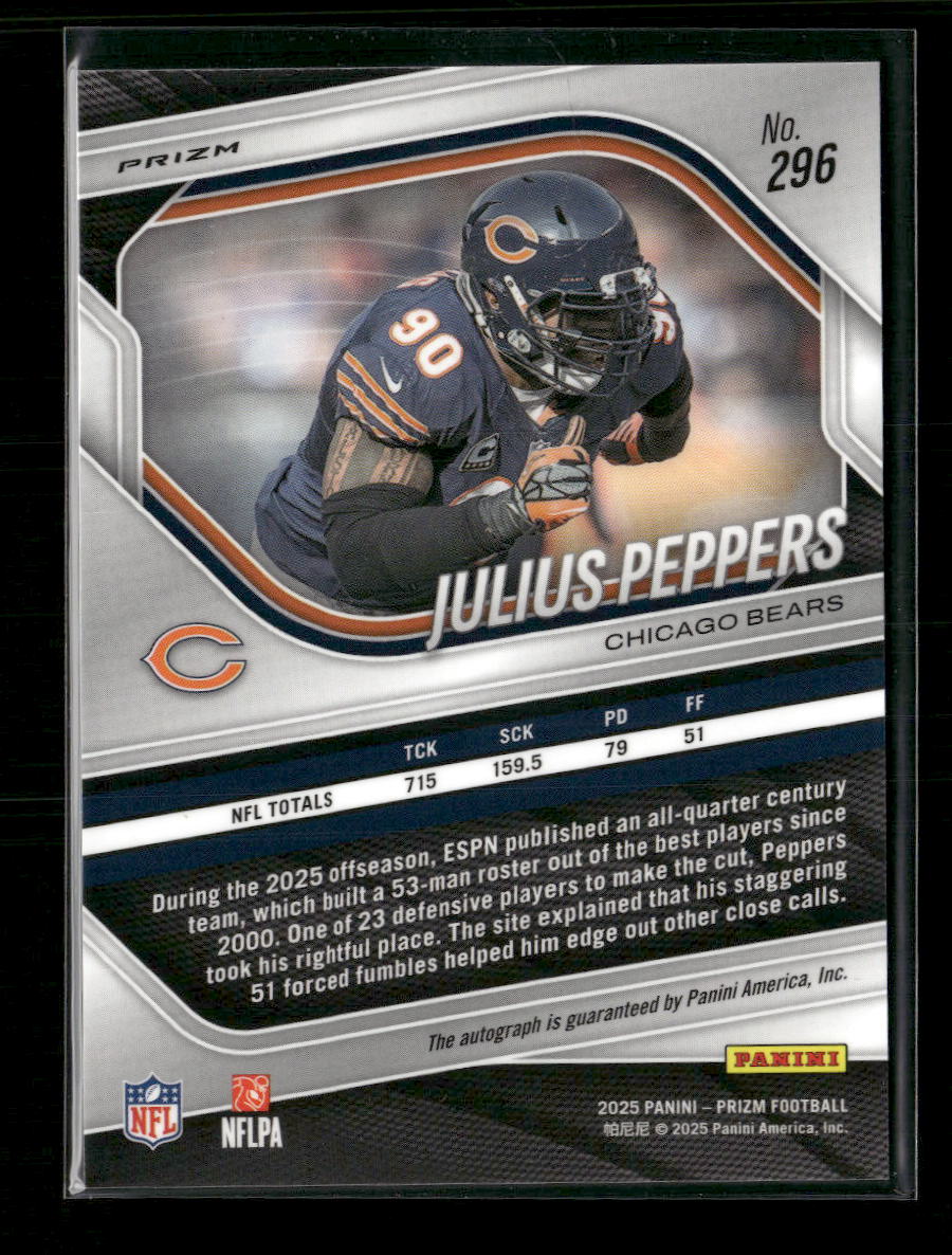 2025 Panini Prizm Prizm Autographs Silver Julius Peppers Auto #296 - Image 2