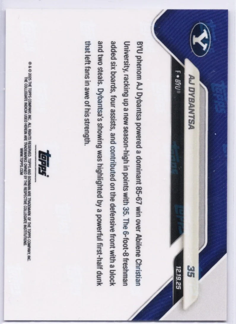 2025 Topps Bowman U Now AJ Dybantsa #35 Orange Foil /25 BYU Cougars Rookie RC Basketball Card - Image 2
