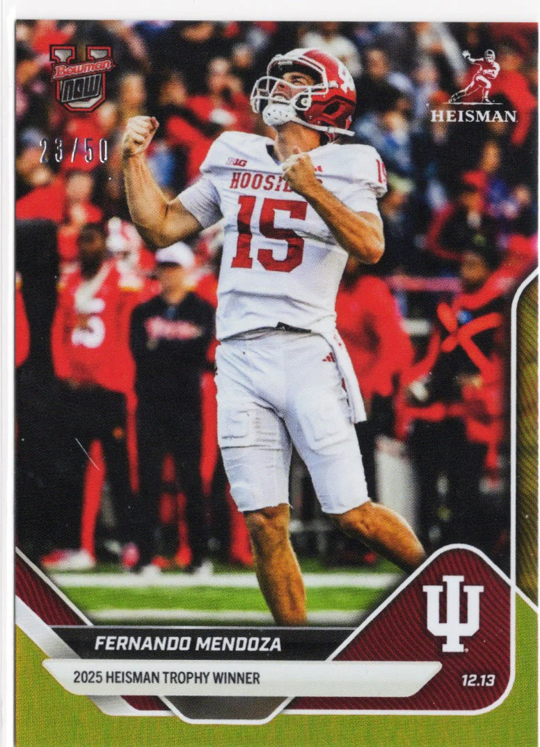 2025 Topps Bowman U Now Fernando Mendoza #60 Gold Foil /50 Indiana Hoosiers Rookie RC Football Card