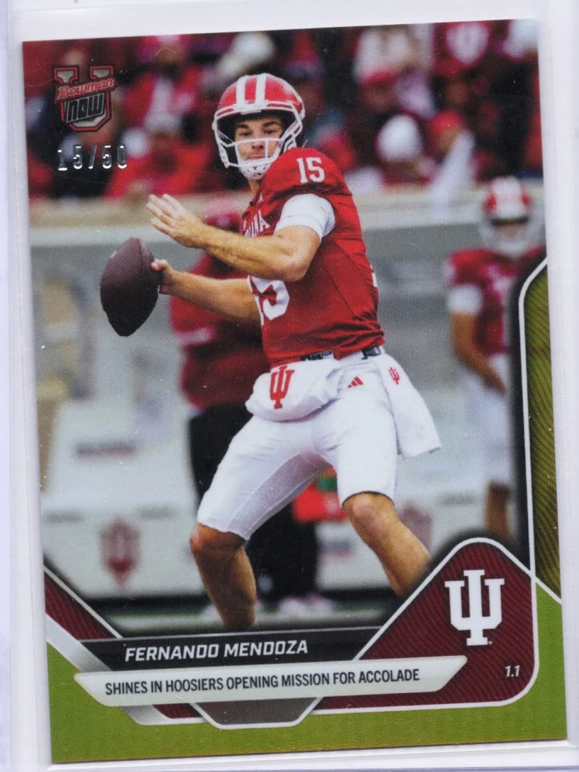2025 Topps Bowman U Now Fernando Mendoza #64 Gold Foil /50 Indiana Hoosiers Rookie RC Football Card