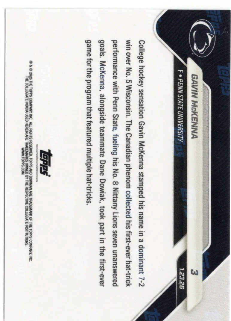 2025 Topps Bowman U Now Gavin McKenna #3 Gold Foil /50 Penn State Nittany Lions Rookie RC Hockey Card - Image 2
