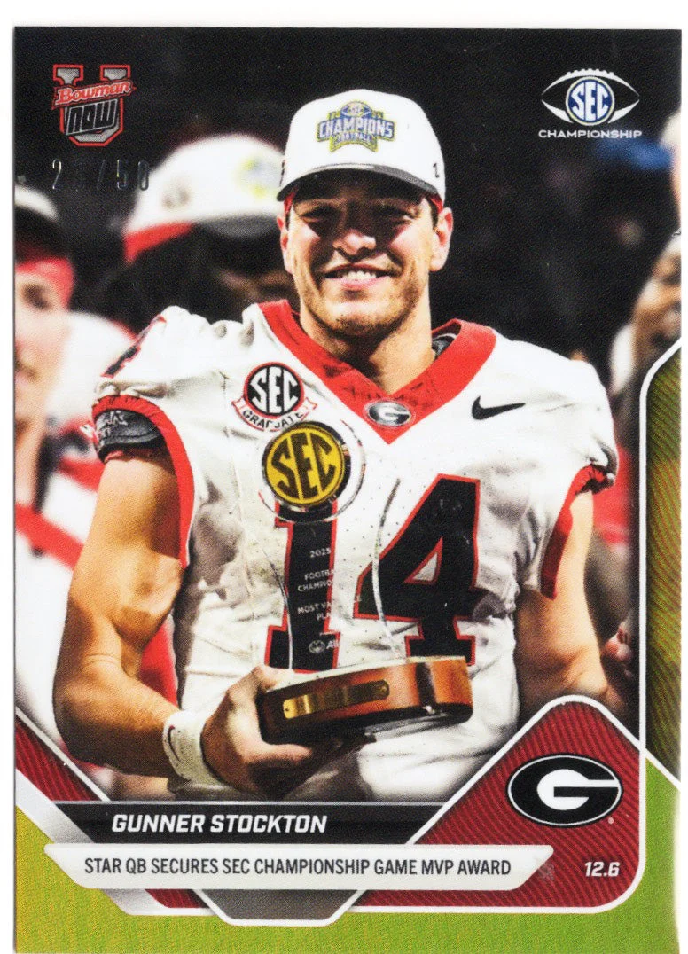 2025 Topps Bowman U Now Gunner Stockton #57 Gold Foil /50 Georgia Bulldogs Rookie RC Football Card