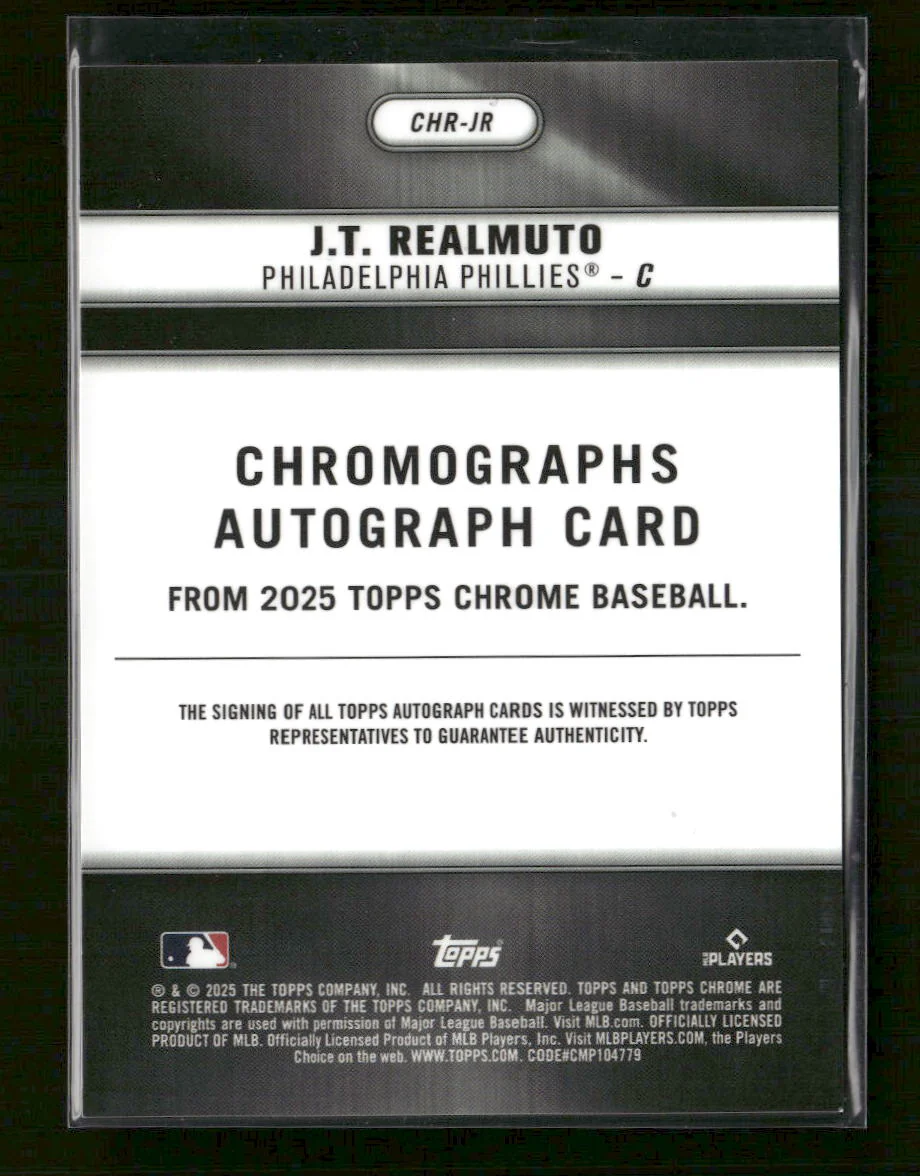 2025 Topps Chrome Chromographs J.T. Realmuto #/50 Auto #CHR-JR - Image 2