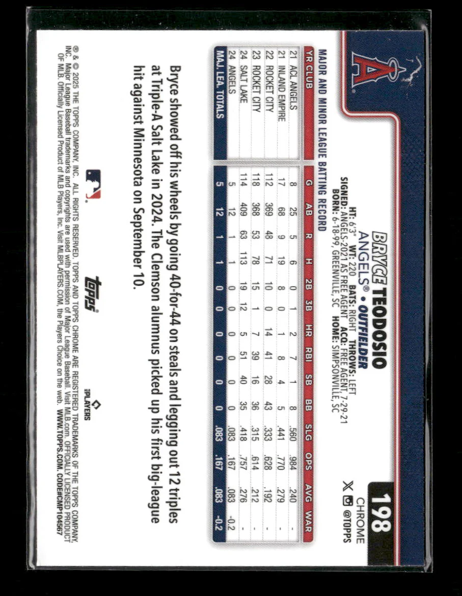 2025 Topps Chrome Lightboard Logo Base Variations Bryce Teodosio Rookie #198 - Image 2