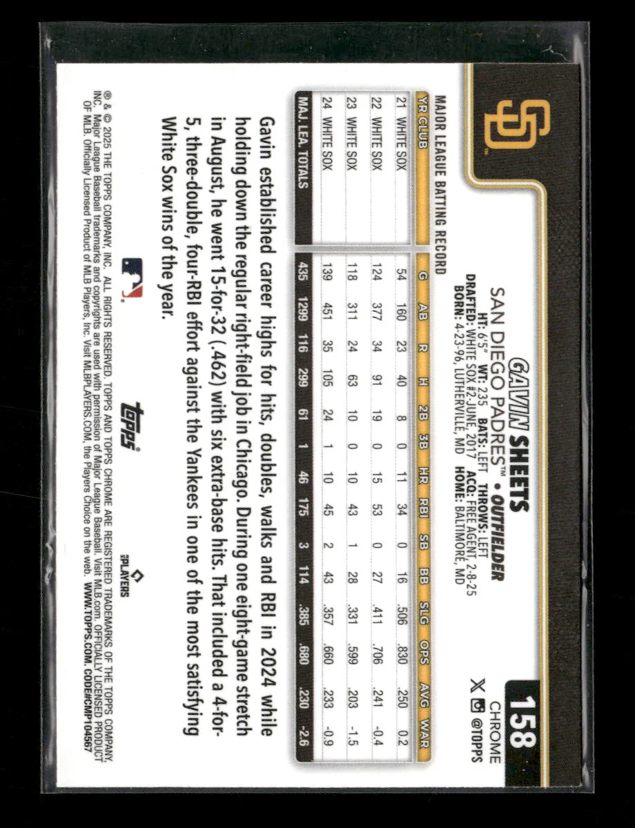 2025 Topps Chrome Lightboard Logo Base Variations Gavin Sheets #158 - Image 2