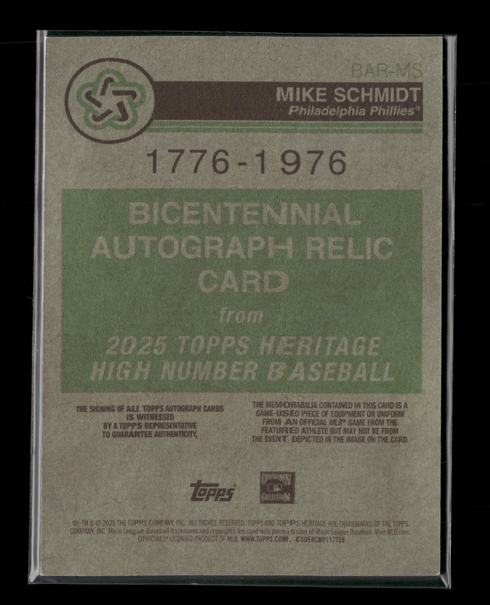2025 Topps Heritage Bicentennial Autographed Relics Mike Schmidt #/76 #BAR-MS - Image 2