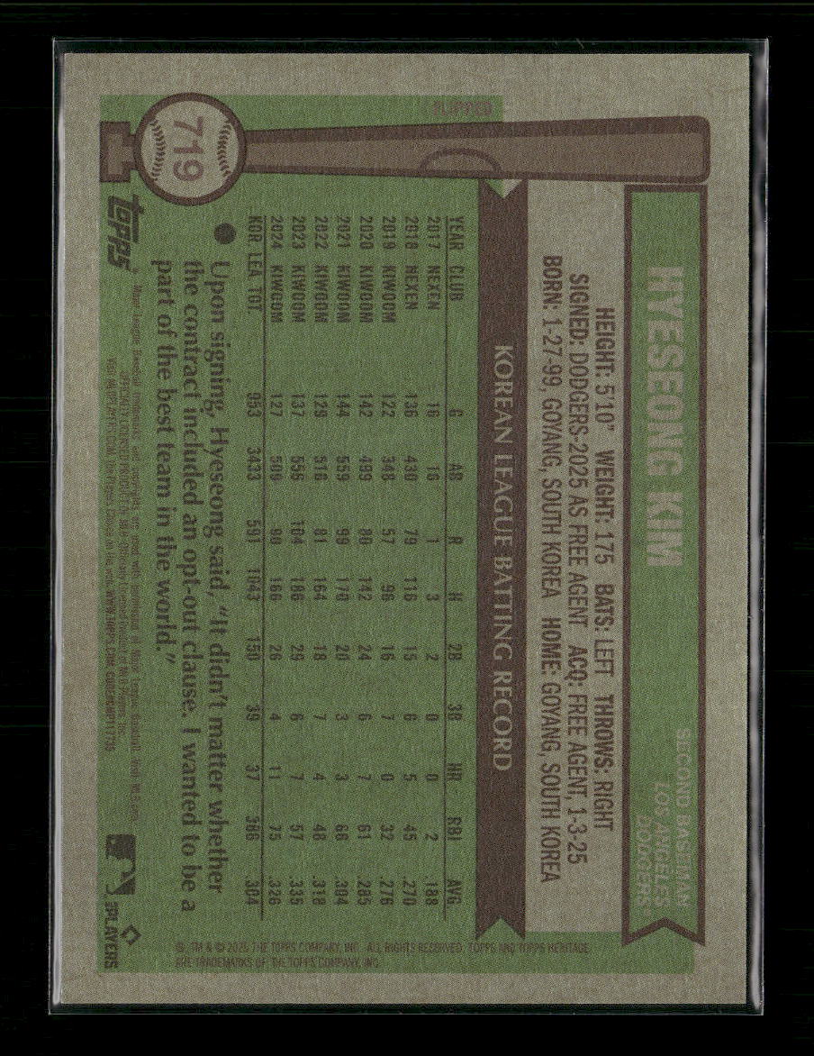 2025 Topps Heritage Hyeseong Kim Rookie #719 - Image 2