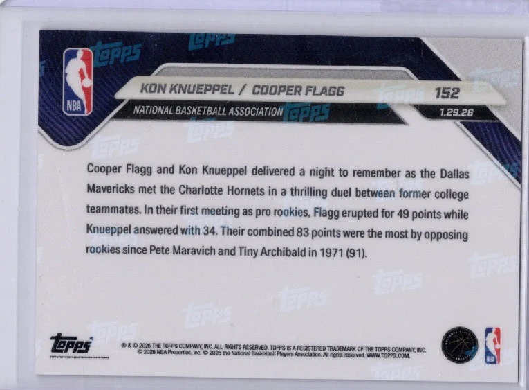2025 Topps Now Kon Knueppel/Cooper Flagg #152 Gold Foil /50 Rookie RC Basketball Card - Image 2