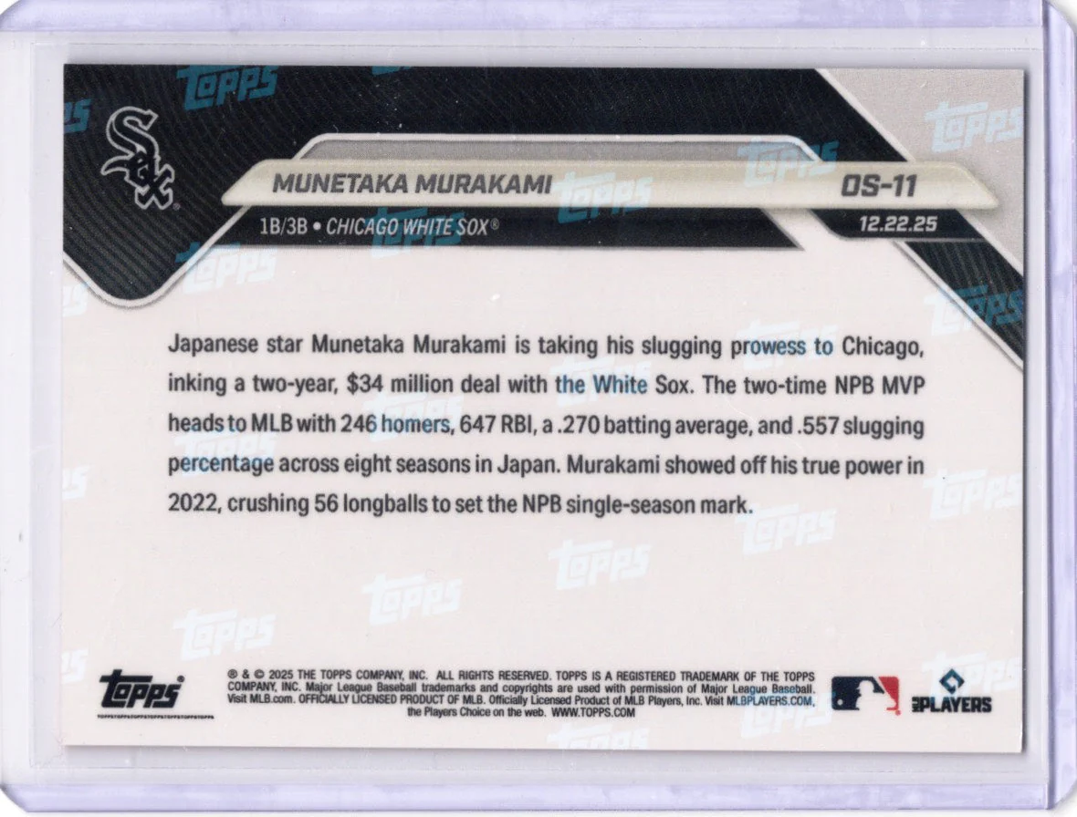 2025 Topps Now Munetaka Murakami #OS11 Orange Foil /25 Chicago White Sox Rookie RC Baseball Card - Image 2