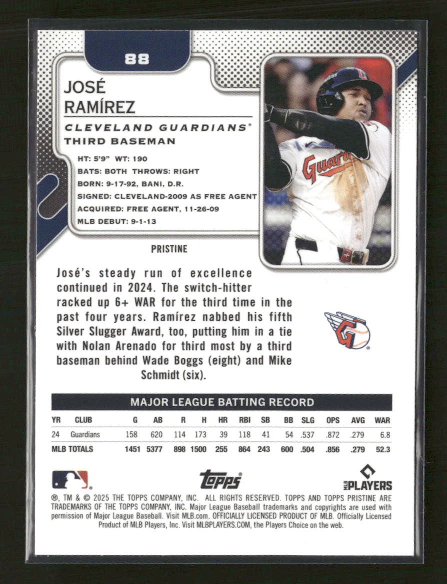 2025 Topps Pristine Aqua Refractor José Ramírez #/199 #88 - Image 2