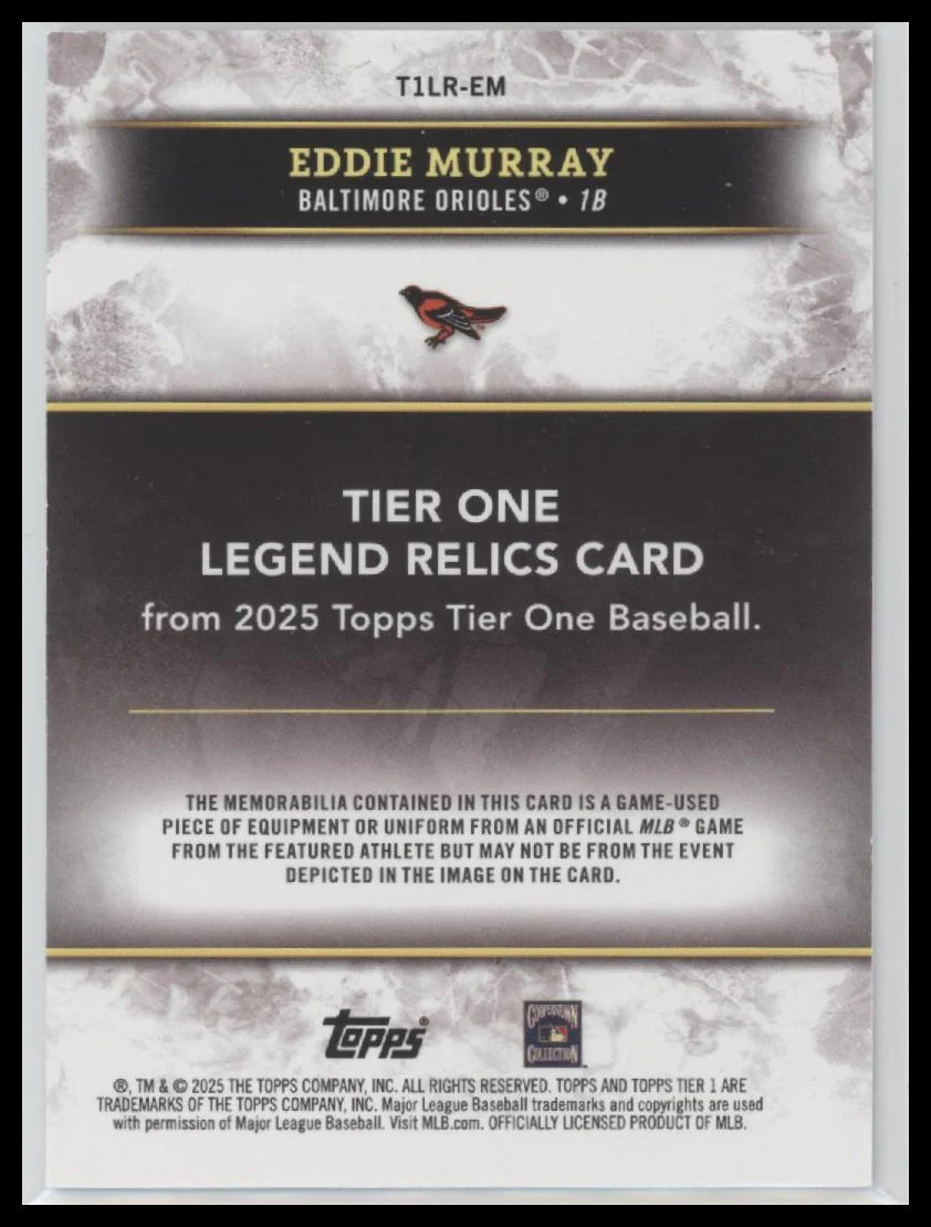 2025 Topps Tier One Legend Relics Green Foil #/49 Eddie Murray #T1LR-EM - Image 2