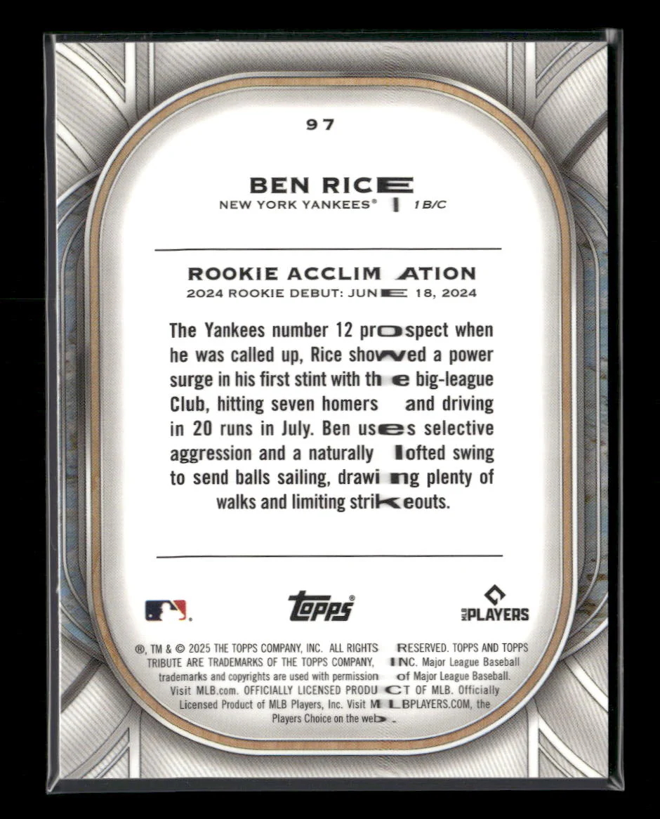 2025 Topps Tribute Ben Rice Rookie #97 - Image 2