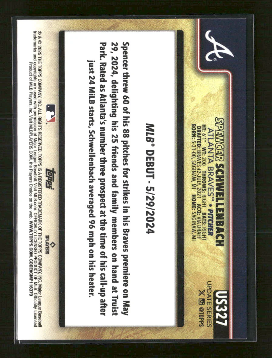 2025 Topps Update Golden Mirror Variations Spencer Schwellenbach #US327 - Image 2