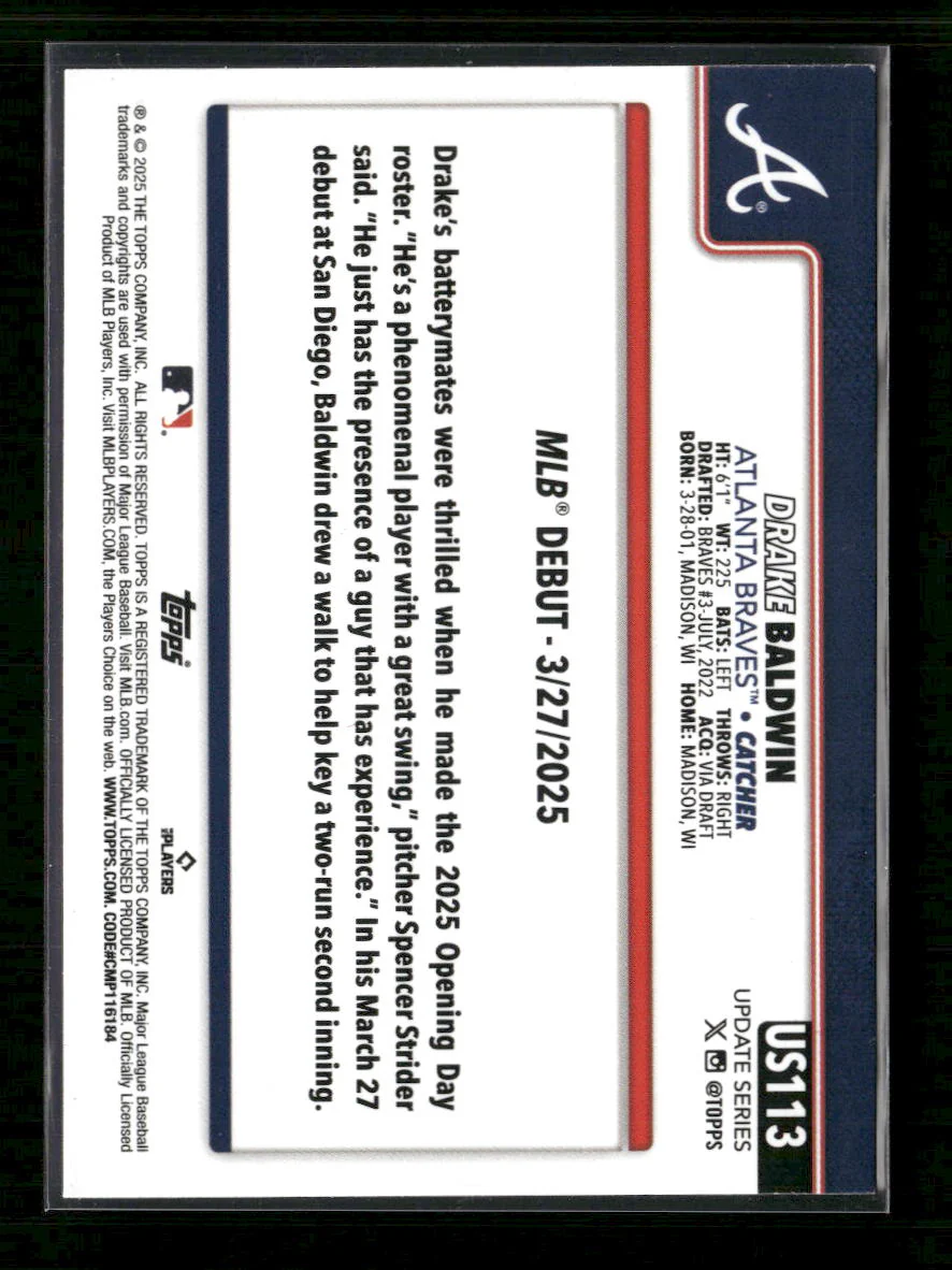 2025 Topps Update Holiday Ghosts Drake Baldwin #US113 - Image 2