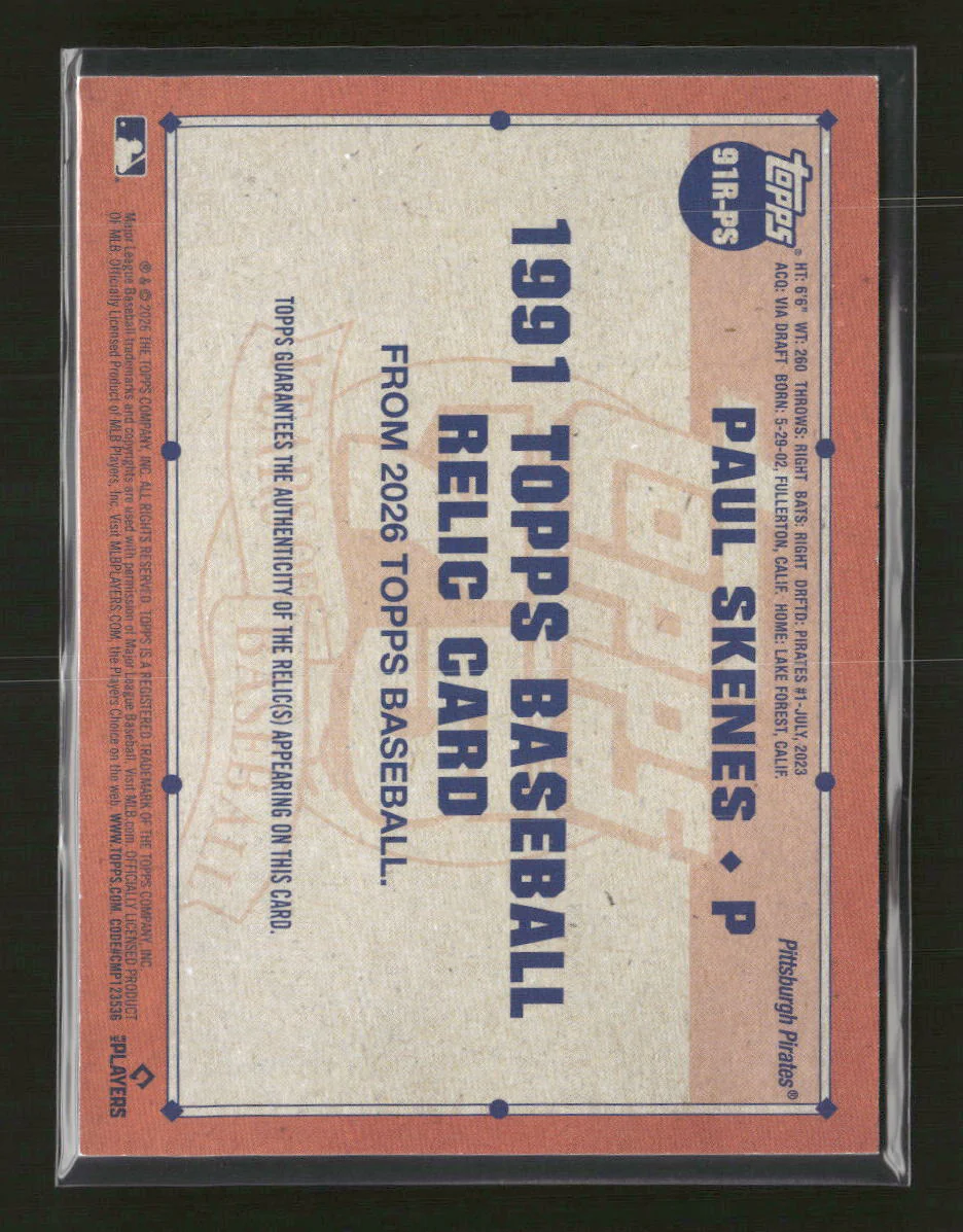 2026 Topps 1991 Topps Baseball 35th Anniversary Blue Paul Skenes #/150 #T91-50 - Image 2