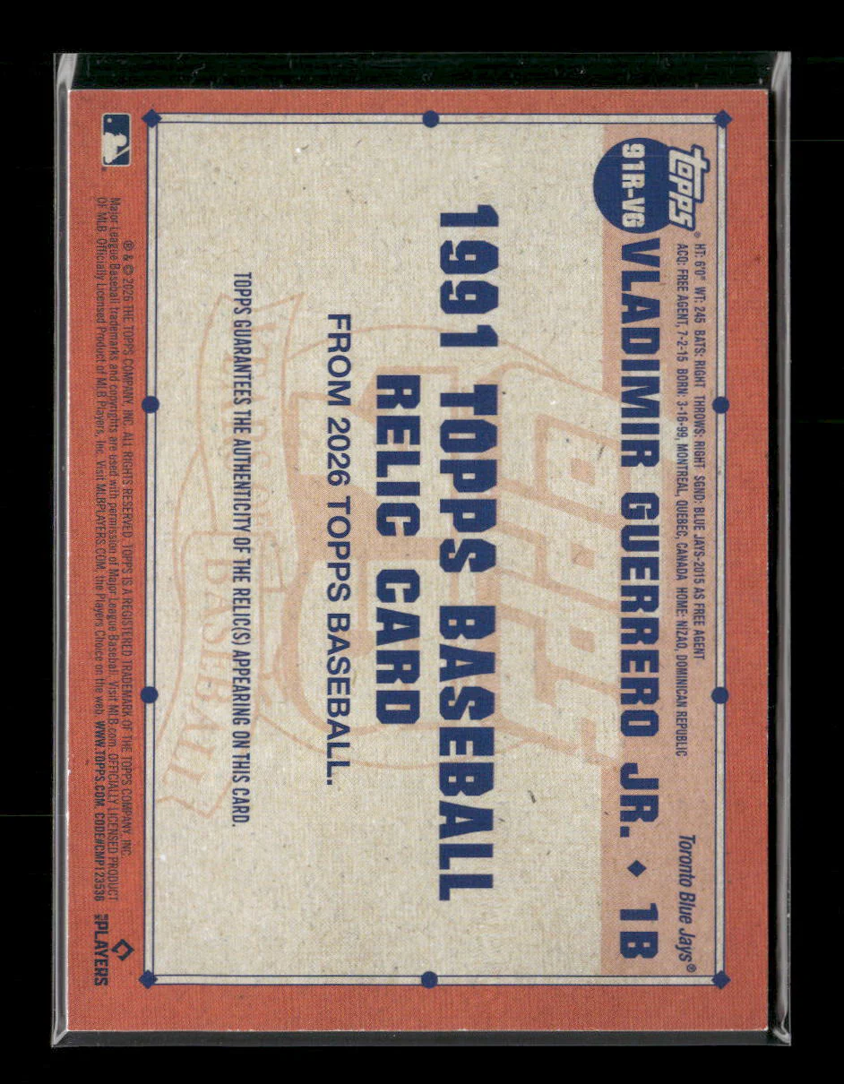 2026 Topps Baseball 35th Anniversary Relics Vladimir Guerrero Jr. #91R-VG - Image 2