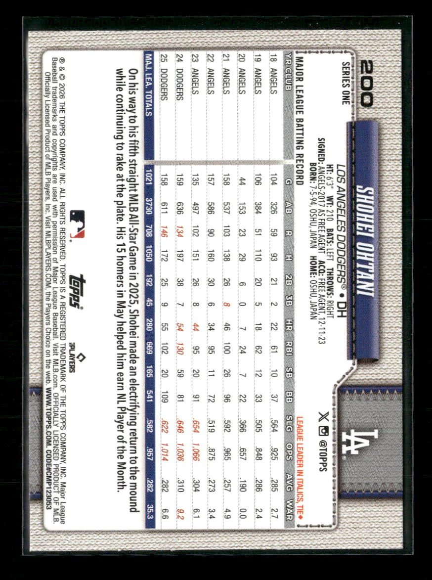 2026 Topps SandGlitter Shohei Ohtani #200 - Image 2