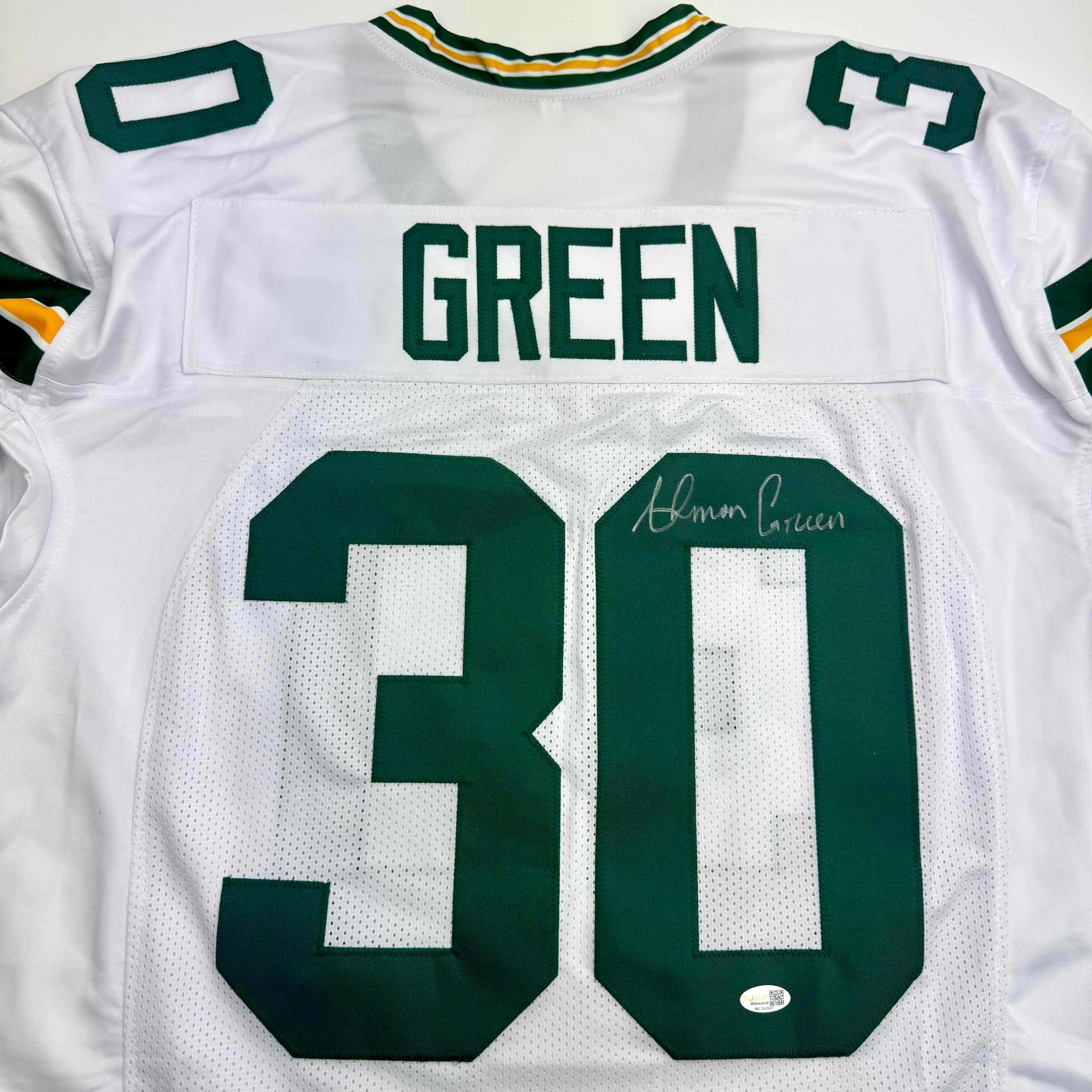 Autographed/Signed Ahman Green Green Bay White Football Jersey JSA COA - Image 2