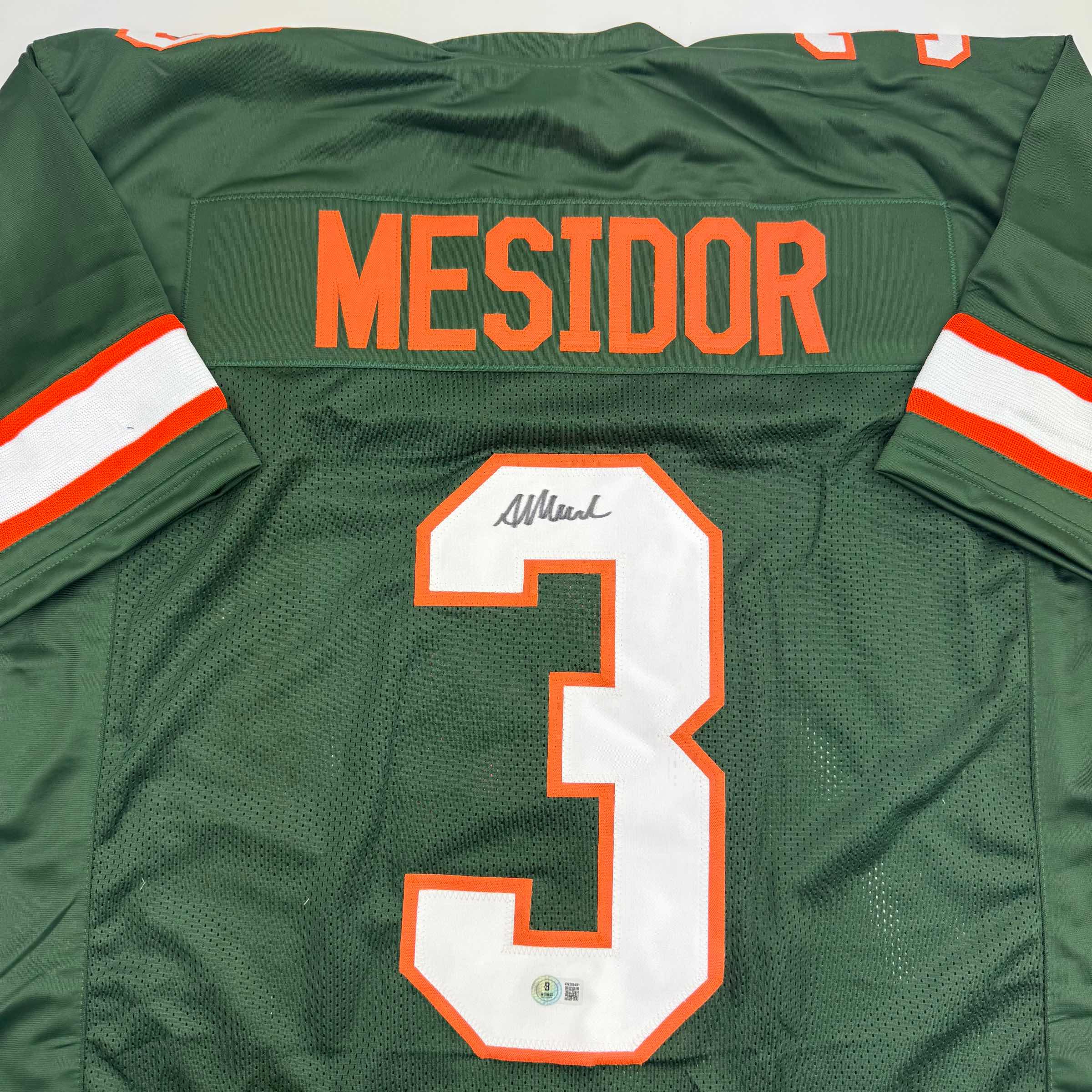 Autographed/Signed Akheem Mesidor Miami Green College Football Jersey Beckett BAS COA - Image 2