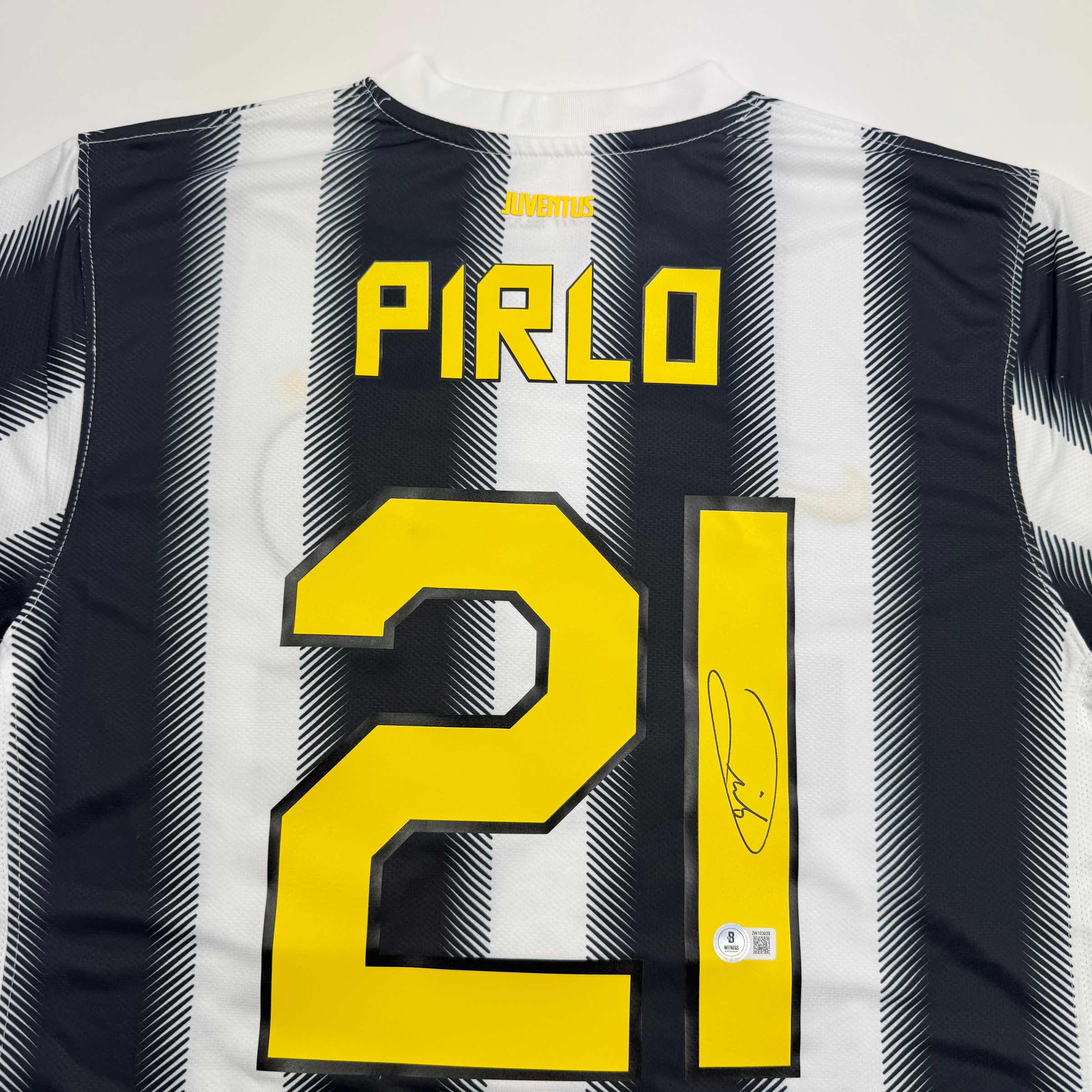 Autographed/Signed Andrea Pirlo Juventus White Soccer Jersey Beckett BAS COA - Image 2