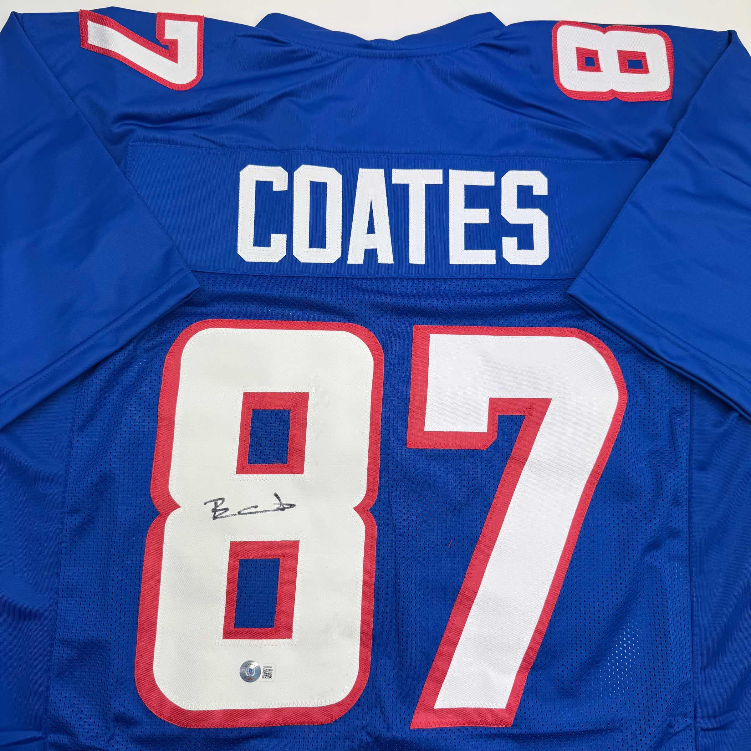 Autographed/Signed Ben Coates New England Blue Football Jersey Beckett BAS COA - Image 2