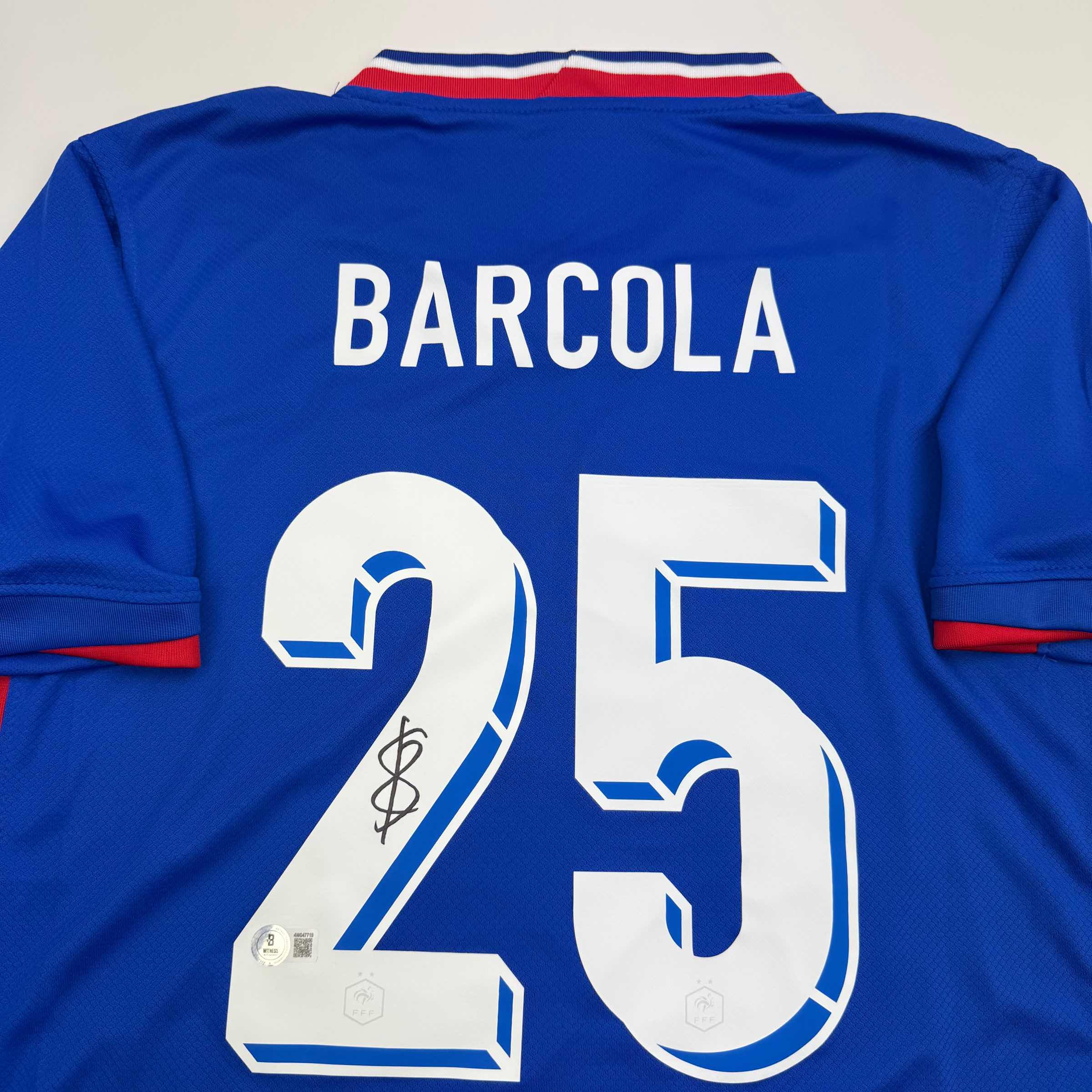 Autographed/Signed Bradley Barcola France French National Team Blue Soccer Jersey Beckett BAS COA - Image 2