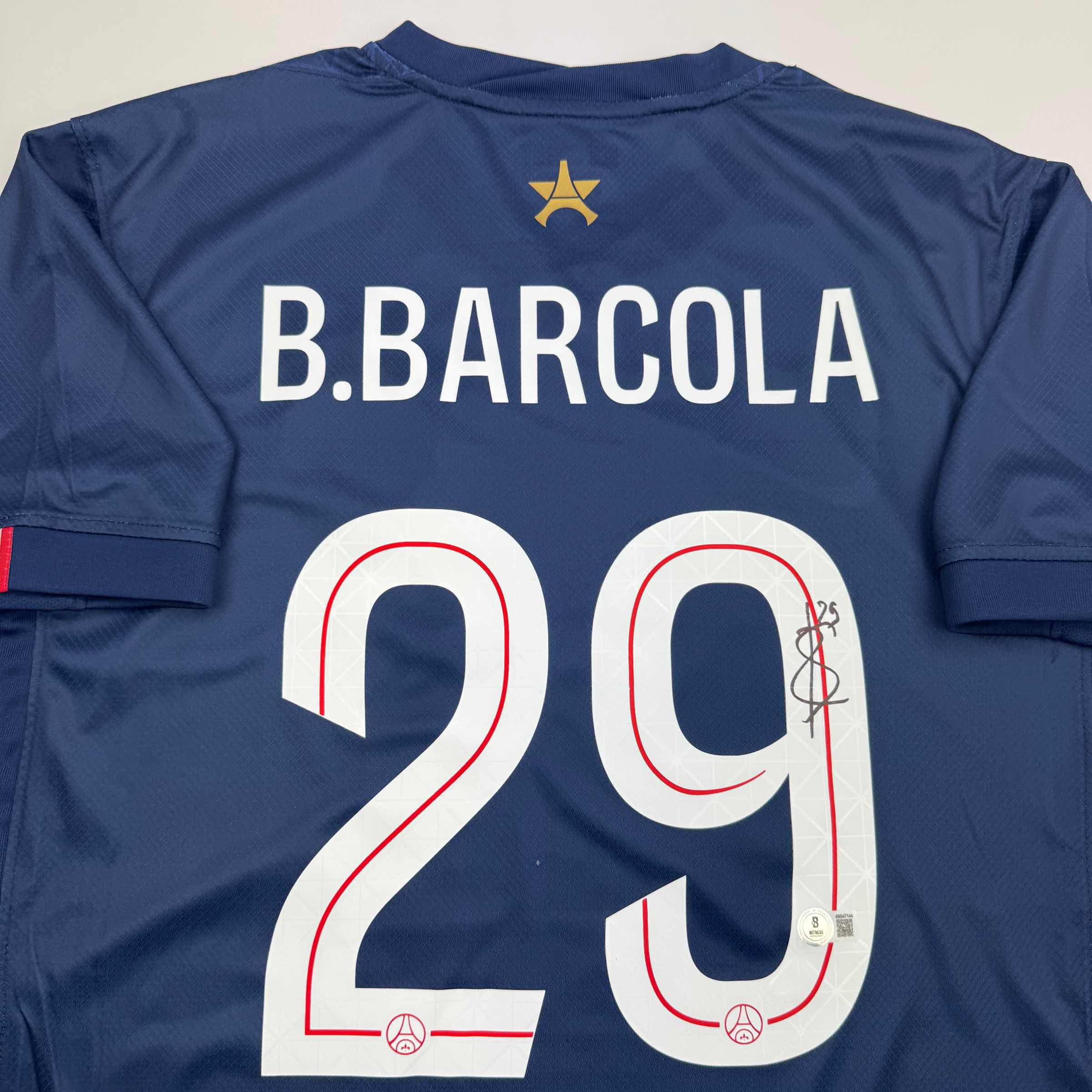 Autographed/Signed Bradley Barcola PSG Paris Saint Germain Blue Soccer Futbol Jersey Beckett BAS COA - Image 2