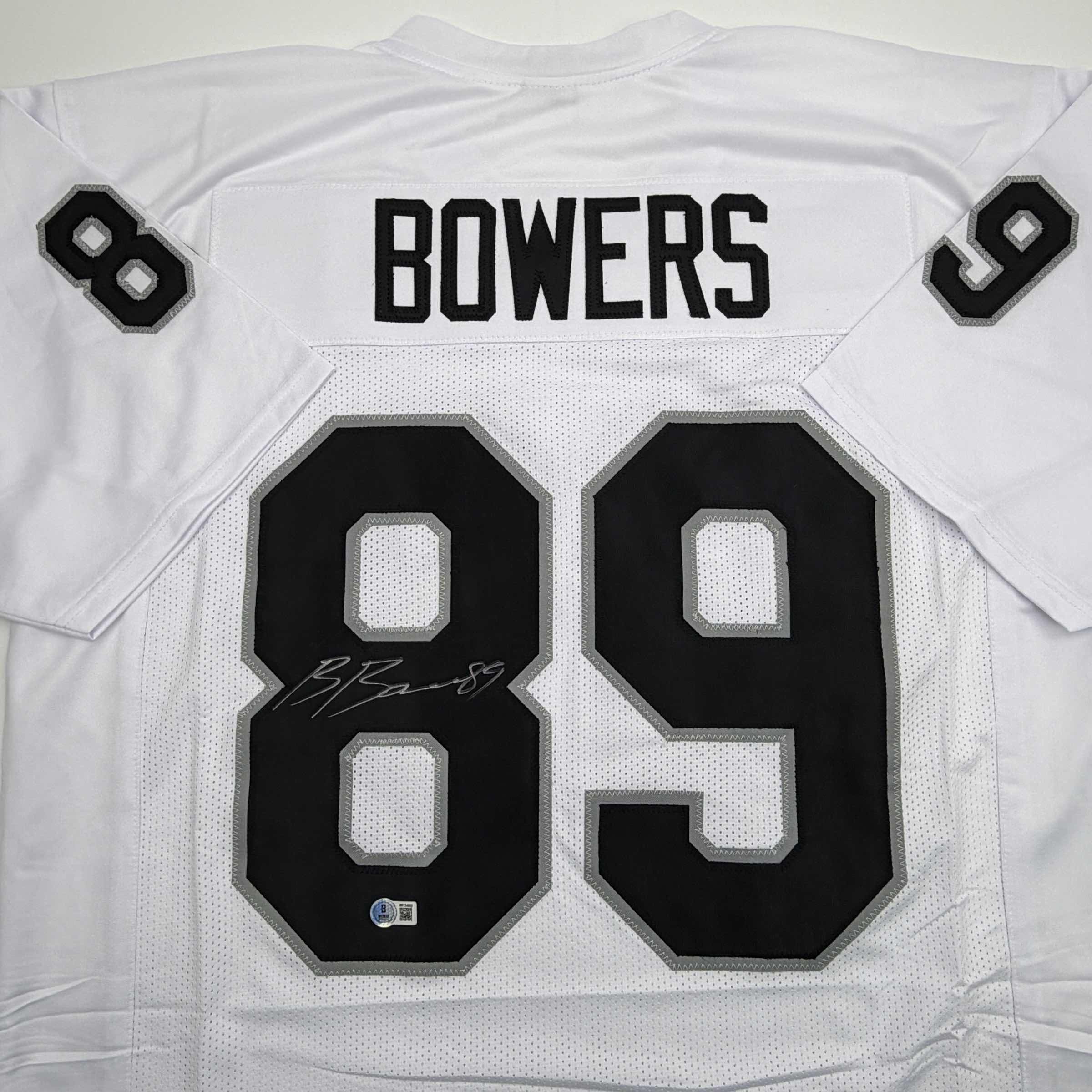 Autographed/Signed Brock Bowers Las Vegas Oakland White Football Jersey Beckett BAS COA - Image 2